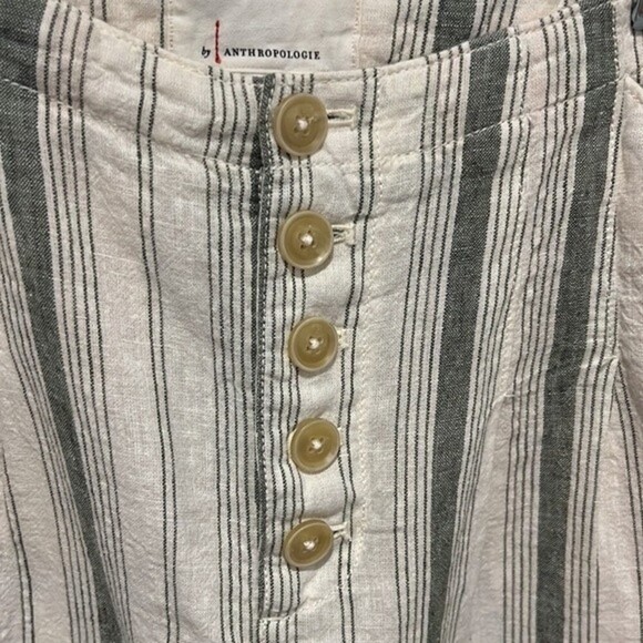 By Anthropologie linen blend green and green striped 4” shorts size 4 - Picture 3 of 7